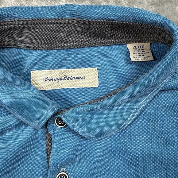 Tommy Bahama Shirt Men’s XL Blue Henley Long Sleeve Polo Paradiso Cove Tencel - Picture 5 of 9